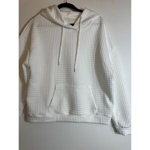 Women's White Waffle-Knit Hoodie kangaroo pocket Cozy Size XL‎
